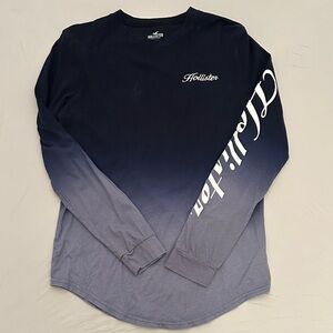 Hollister navy blue white ombré logo rounded hem long sleeve t-shirt